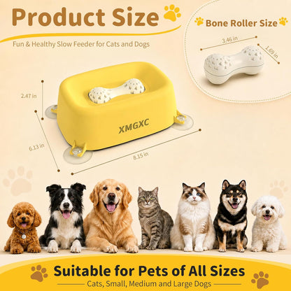Slow Feeder Dog Bowl for Liquid Treats, Anti-Slip Lick Bowl, Bone Broth and Yogurt Feeder, Pup Lick Toy for Large Medium Small Dogs and Cats.Anxiety Relief.(Yellow)