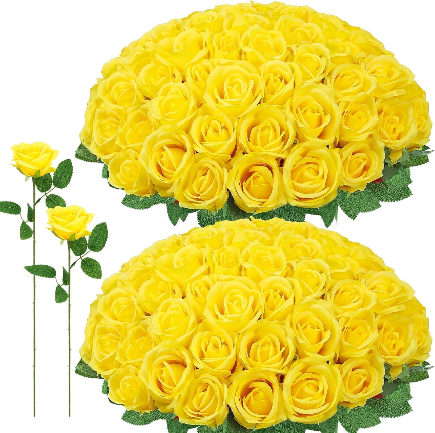 72 Pcs Artificial Roses Yellow Fake Silk Roses Realistic Roses | Faux Flower Indoor Wedding Home Decor, Birthday Decorations