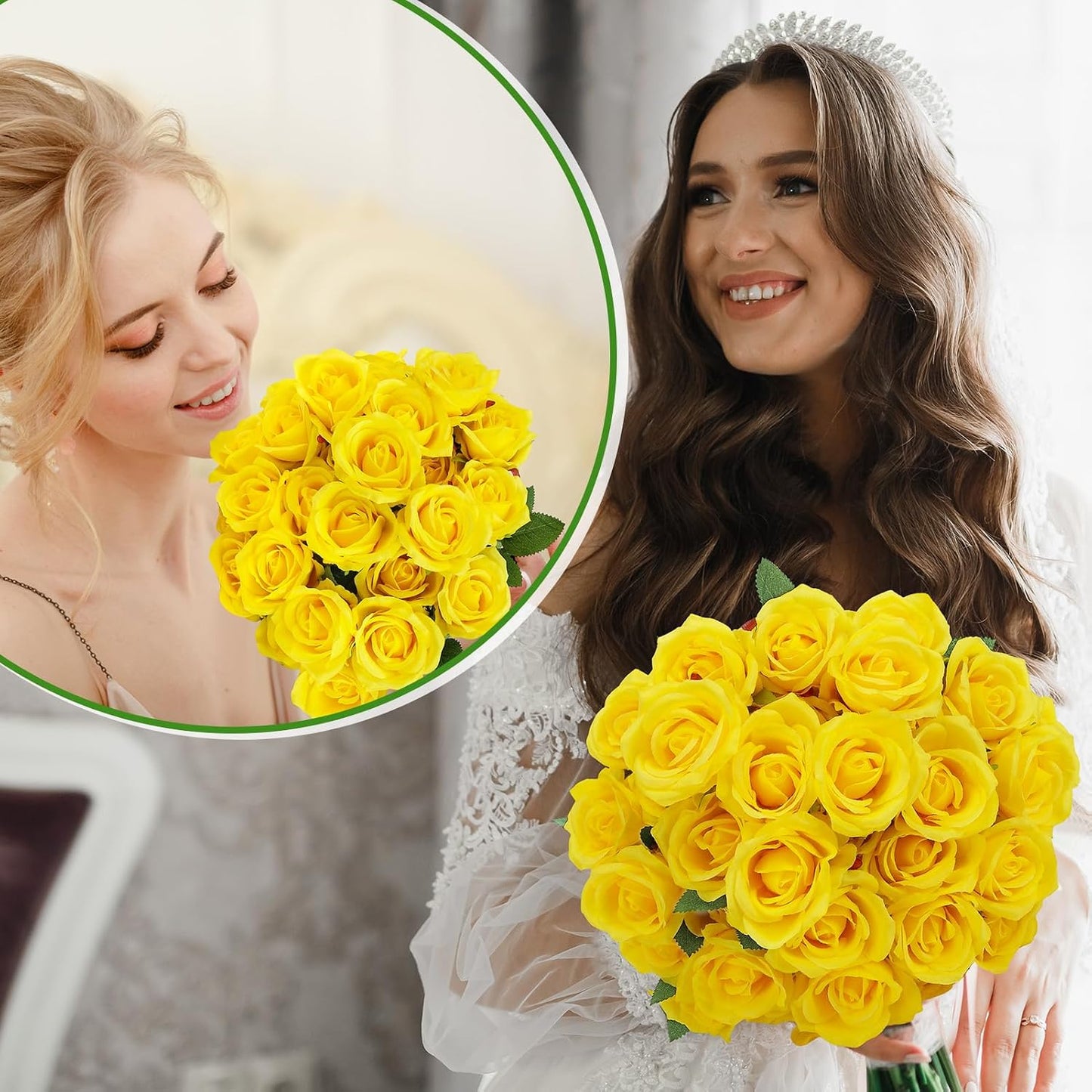 72 Pcs Artificial Roses Yellow Fake Silk Roses Realistic Roses | Faux Flower Indoor Wedding Home Decor, Birthday Decorations