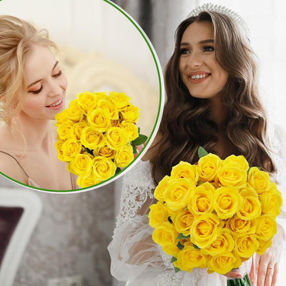 72 Pcs Artificial Roses Yellow Fake Silk Roses Realistic Roses | Faux Flower Indoor Wedding Home Decor, Birthday Decorations