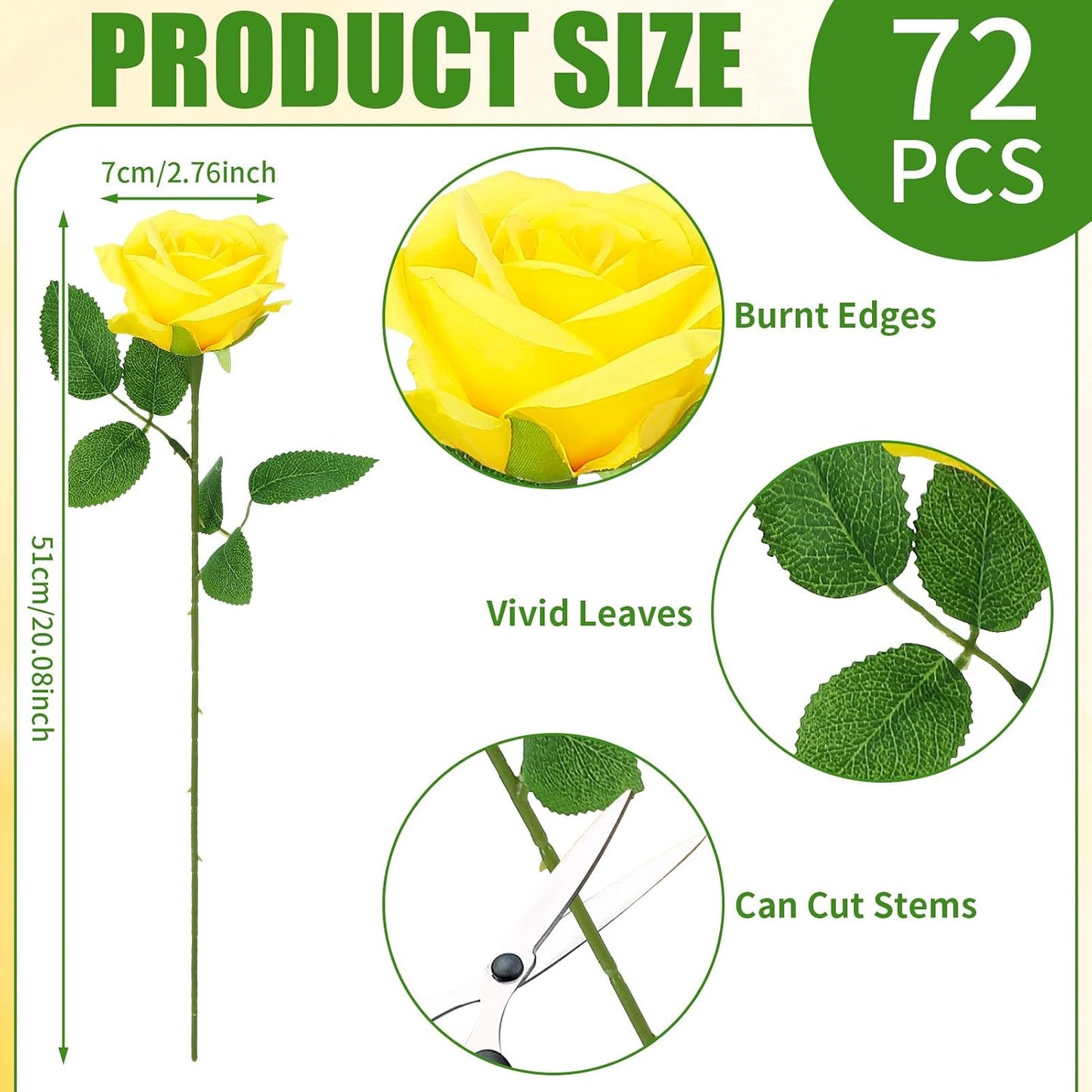 72 Pcs Artificial Roses Yellow Fake Silk Roses Realistic Roses | Faux Flower Indoor Wedding Home Decor, Birthday Decorations