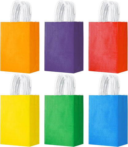 24 Pack Small Gift Bags 5.8"×3.2"×8.25" Kraft Paper Bags with Handles, Party Favor Bags Bulk for Kids Birthday, Baby Shower, Crafts, Wedding, Party (6 Colors)
