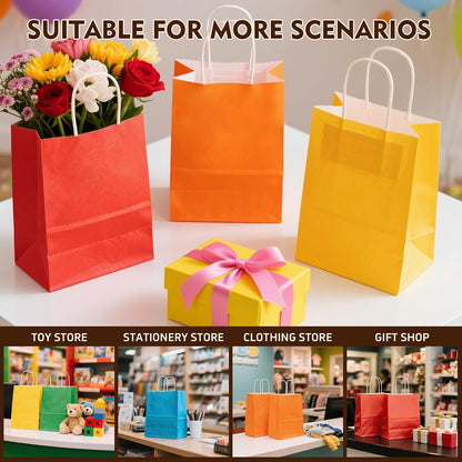 24 Pack Small Gift Bags 5.8"×3.2"×8.25" Kraft Paper Bags with Handles, Party Favor Bags Bulk for Kids Birthday, Baby Shower, Crafts, Wedding, Party (6 Colors)