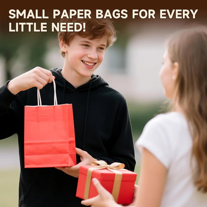 24 Pack Small Gift Bags 5.8"×3.2"×8.25" Kraft Paper Bags with Handles, Party Favor Bags Bulk for Kids Birthday, Baby Shower, Crafts, Wedding, Party (6 Colors)