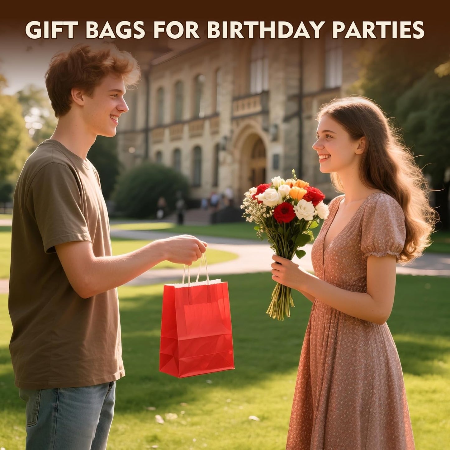 24 Pack Small Gift Bags 5.8"×3.2"×8.25" Kraft Paper Bags with Handles, Party Favor Bags Bulk for Kids Birthday, Baby Shower, Crafts, Wedding, Party (6 Colors)