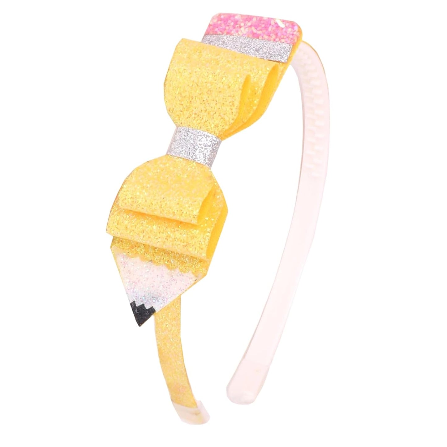 Back to School Pencil Bows Headband, First Day of School Hairband, Glitter Sparkly Yellow Hair Bows Non-slip Hair Accessory for Teens&Girls Kindergarten 1st 2nd 3rd 4th 5th Grade