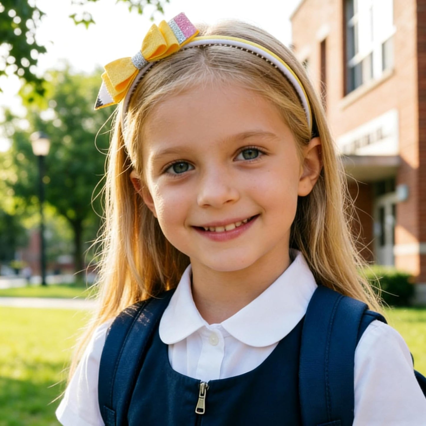 Back to School Pencil Bows Headband, First Day of School Hairband, Glitter Sparkly Yellow Hair Bows Non-slip Hair Accessory for Teens&Girls Kindergarten 1st 2nd 3rd 4th 5th Grade