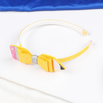 Back to School Pencil Bows Headband, First Day of School Hairband, Glitter Sparkly Yellow Hair Bows Non-slip Hair Accessory for Teens&Girls Kindergarten 1st 2nd 3rd 4th 5th Grade