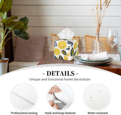 Cute Lemons Slices Print Tissue Box Cover Square | PU Leather Modern, Decorative Facial Tissue Case, Paper Organizer Holder, for Bathroom, Vanity, Countertop, Car, Office