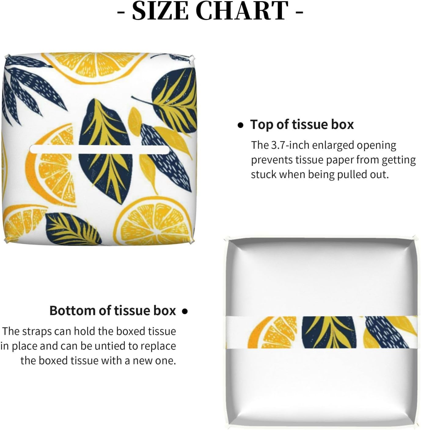 Cute Lemons Slices Print Tissue Box Cover Square | PU Leather Modern, Decorative Facial Tissue Case, Paper Organizer Holder, for Bathroom, Vanity, Countertop, Car, Office