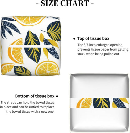 Cute Lemons Slices Print Tissue Box Cover Square | PU Leather Modern, Decorative Facial Tissue Case, Paper Organizer Holder, for Bathroom, Vanity, Countertop, Car, Office