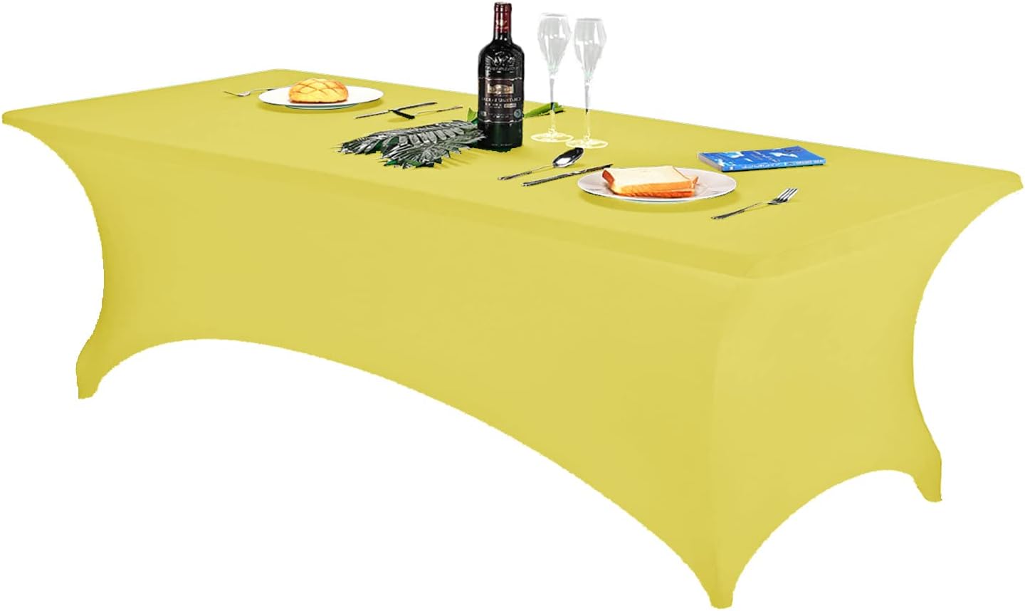 Spandex Table Cover - Fitted 8ft Rectangular Tablecloth, Stretch Patio Cover, Universal for Wedding, Banquet, Party (Yellow)
