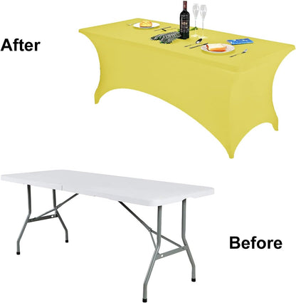 Spandex Table Cover - Fitted 8ft Rectangular Tablecloth, Stretch Patio Cover, Universal for Wedding, Banquet, Party (Yellow)