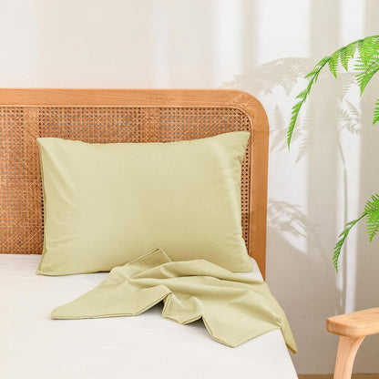 Washed Cotton Pillowcases Linen Feel Light Yellow Standard | 100% Washed Cotton, Linen Feel, Soft Wrinkle Texture, Envelope Closure, Breathable Lightweight Durable Comfy, 2 Pcs No Insert