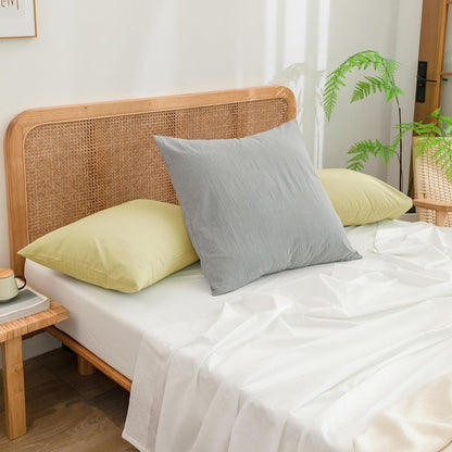 Washed Cotton Pillowcases Linen Feel Light Yellow Standard | 100% Washed Cotton, Linen Feel, Soft Wrinkle Texture, Envelope Closure, Breathable Lightweight Durable Comfy, 2 Pcs No Insert