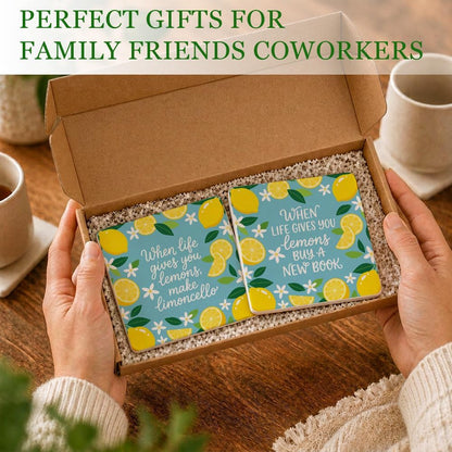 2 Pcs When Life Gives You Lemons, Make Limoncello Ceramic Coasters, Inspirational Lemon Ceramic Mat Gifts for Women Lemon Lovers, Summer Home Decor Gifts for Farmhouse Kitchen Bar Desk