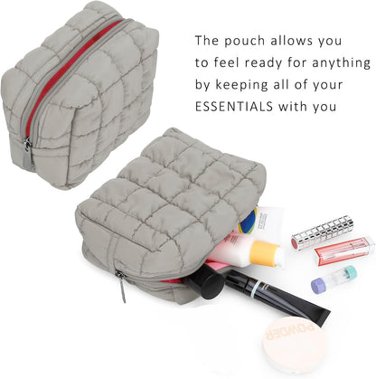 Cute Makeup Bag,Quilted Cosmetic Bag,Make up Pouch for Purse,Toiletry Zipper Pouch,Checkered Bag,Travel Case,Storage Pouches for Organization (Yellow)