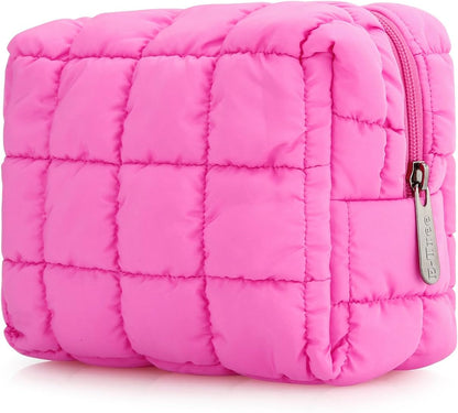 Cute Makeup Bag,Quilted Cosmetic Bag,Make up Pouch for Purse,Toiletry Zipper Pouch,Checkered Bag,Travel Case,Storage Pouches for Organization (Yellow)