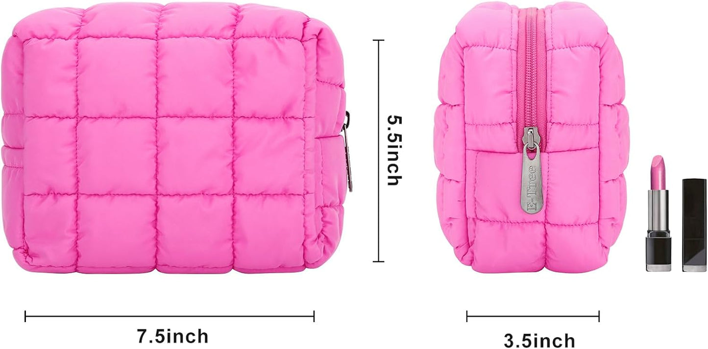 Cute Makeup Bag,Quilted Cosmetic Bag,Make up Pouch for Purse,Toiletry Zipper Pouch,Checkered Bag,Travel Case,Storage Pouches for Organization (Yellow)