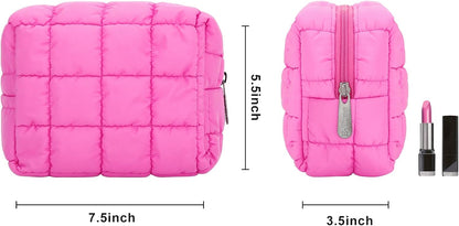Cute Makeup Bag,Quilted Cosmetic Bag,Make up Pouch for Purse,Toiletry Zipper Pouch,Checkered Bag,Travel Case,Storage Pouches for Organization (Yellow)