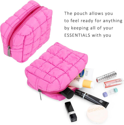 Cute Makeup Bag,Quilted Cosmetic Bag,Make up Pouch for Purse,Toiletry Zipper Pouch,Checkered Bag,Travel Case,Storage Pouches for Organization (Yellow)