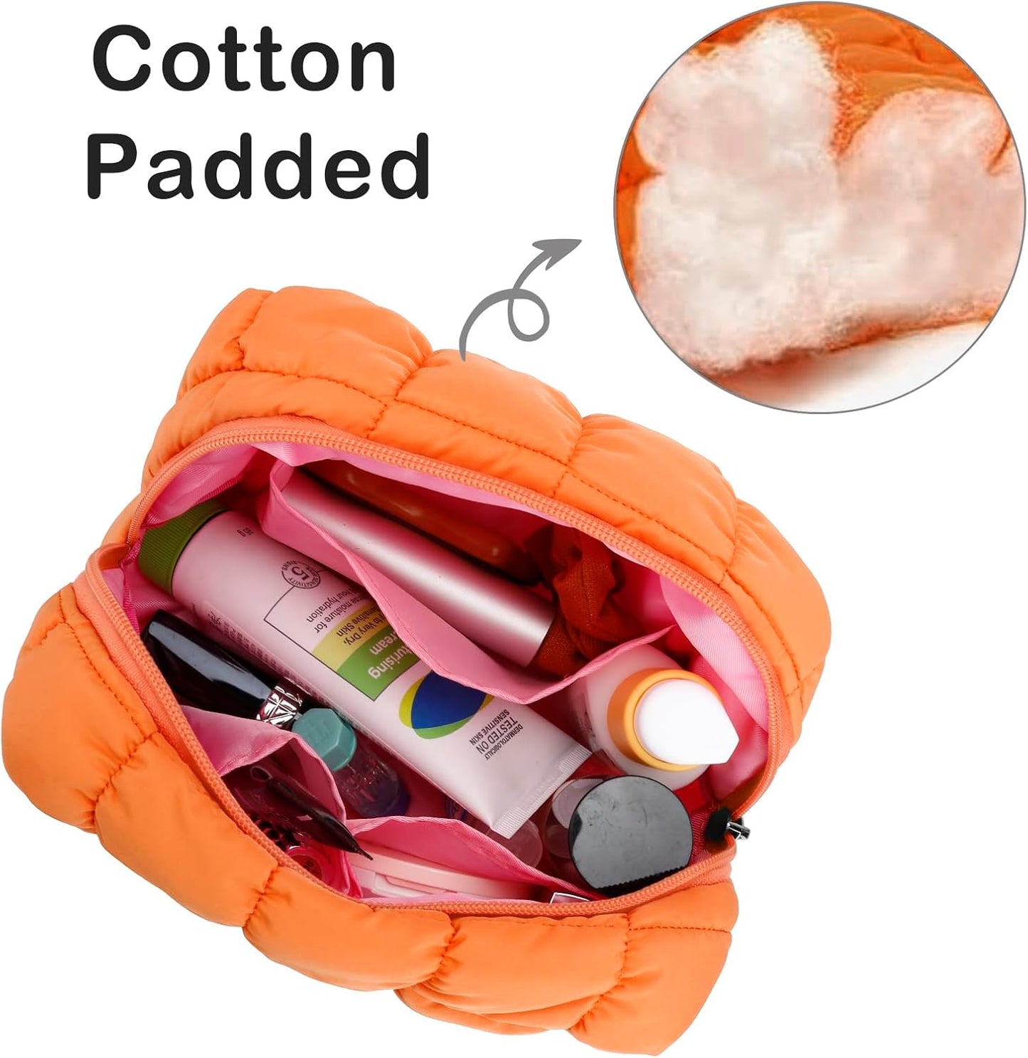 Cute Makeup Bag,Quilted Cosmetic Bag,Make up Pouch for Purse,Toiletry Zipper Pouch,Checkered Bag,Travel Case,Storage Pouches for Organization (Yellow)