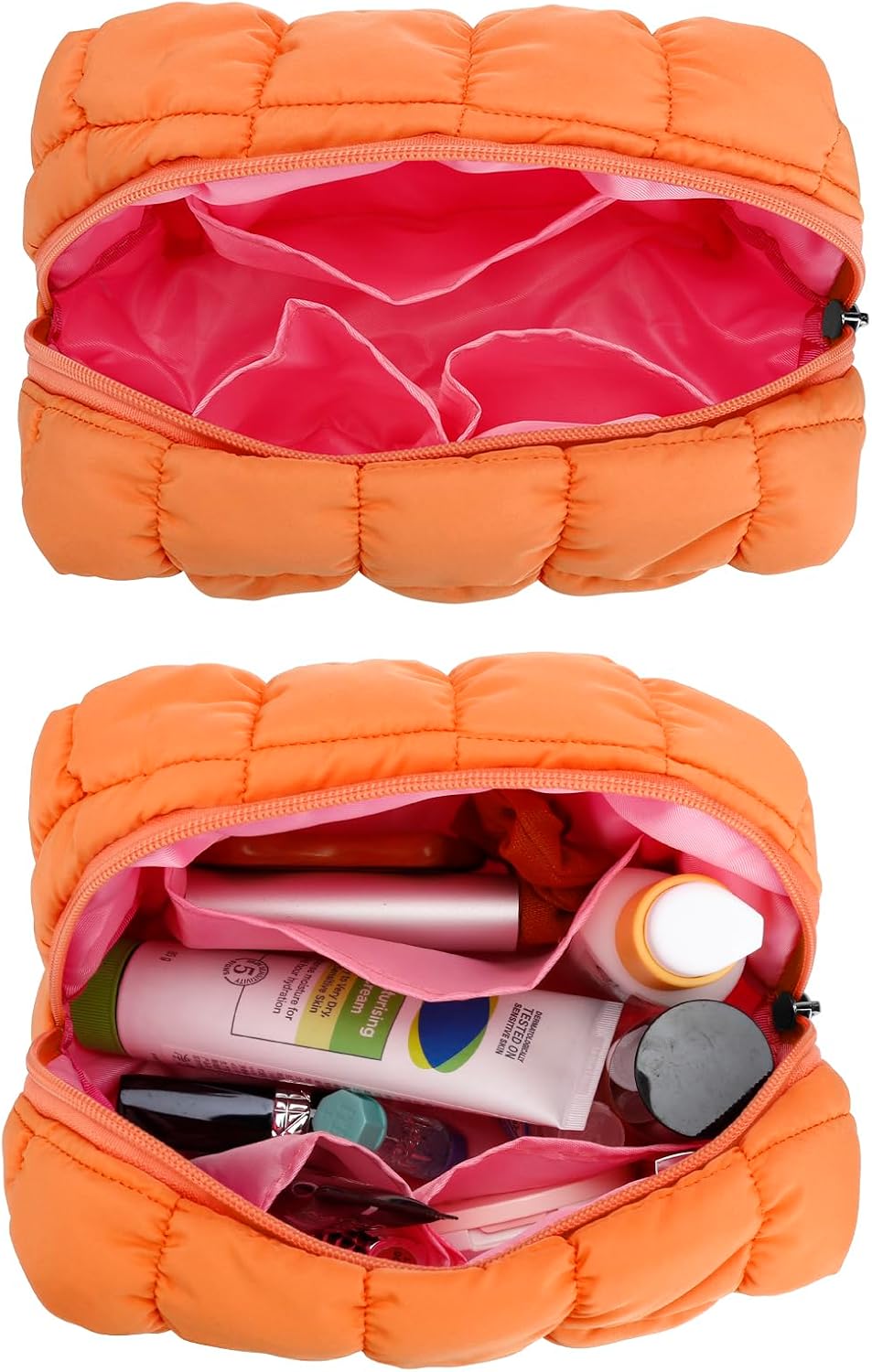 Cute Makeup Bag,Quilted Cosmetic Bag,Make up Pouch for Purse,Toiletry Zipper Pouch,Checkered Bag,Travel Case,Storage Pouches for Organization (Yellow)