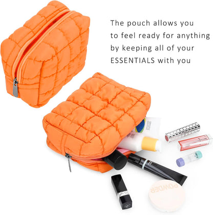 Cute Makeup Bag,Quilted Cosmetic Bag,Make up Pouch for Purse,Toiletry Zipper Pouch,Checkered Bag,Travel Case,Storage Pouches for Organization (Yellow)