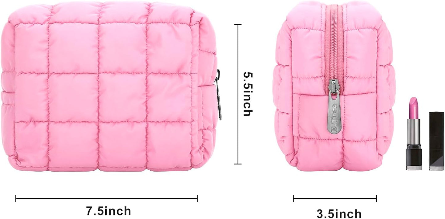 Cute Makeup Bag,Quilted Cosmetic Bag,Make up Pouch for Purse,Toiletry Zipper Pouch,Checkered Bag,Travel Case,Storage Pouches for Organization (Yellow)