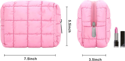 Cute Makeup Bag,Quilted Cosmetic Bag,Make up Pouch for Purse,Toiletry Zipper Pouch,Checkered Bag,Travel Case,Storage Pouches for Organization (Yellow)