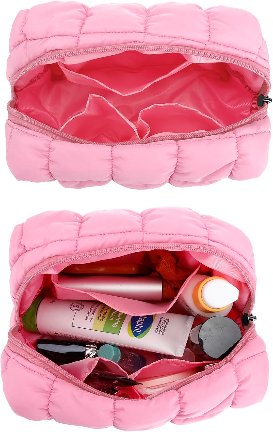 Cute Makeup Bag,Quilted Cosmetic Bag,Make up Pouch for Purse,Toiletry Zipper Pouch,Checkered Bag,Travel Case,Storage Pouches for Organization (Yellow)