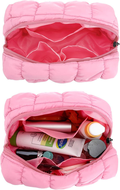 Cute Makeup Bag,Quilted Cosmetic Bag,Make up Pouch for Purse,Toiletry Zipper Pouch,Checkered Bag,Travel Case,Storage Pouches for Organization (Yellow)