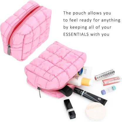 Cute Makeup Bag,Quilted Cosmetic Bag,Make up Pouch for Purse,Toiletry Zipper Pouch,Checkered Bag,Travel Case,Storage Pouches for Organization (Yellow)