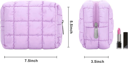 Cute Makeup Bag,Quilted Cosmetic Bag,Make up Pouch for Purse,Toiletry Zipper Pouch,Checkered Bag,Travel Case,Storage Pouches for Organization (Yellow)