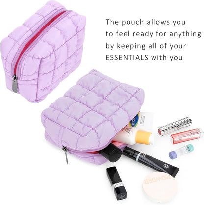Cute Makeup Bag,Quilted Cosmetic Bag,Make up Pouch for Purse,Toiletry Zipper Pouch,Checkered Bag,Travel Case,Storage Pouches for Organization (Yellow)