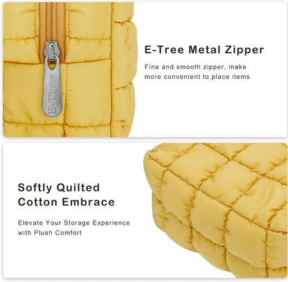 Cute Makeup Bag,Quilted Cosmetic Bag,Make up Pouch for Purse,Toiletry Zipper Pouch,Checkered Bag,Travel Case,Storage Pouches for Organization (Yellow)