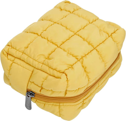 Cute Makeup Bag,Quilted Cosmetic Bag,Make up Pouch for Purse,Toiletry Zipper Pouch,Checkered Bag,Travel Case,Storage Pouches for Organization (Yellow)