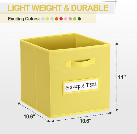 11x11 storage cube bins (Set of 10) Foldable Fabric storage cubes with 10 Labels Window Cards & a Pen,11 inch cube storage bin,Closet Organizers for Shelves,Cubby Organizer Boxes,Dark Yellow