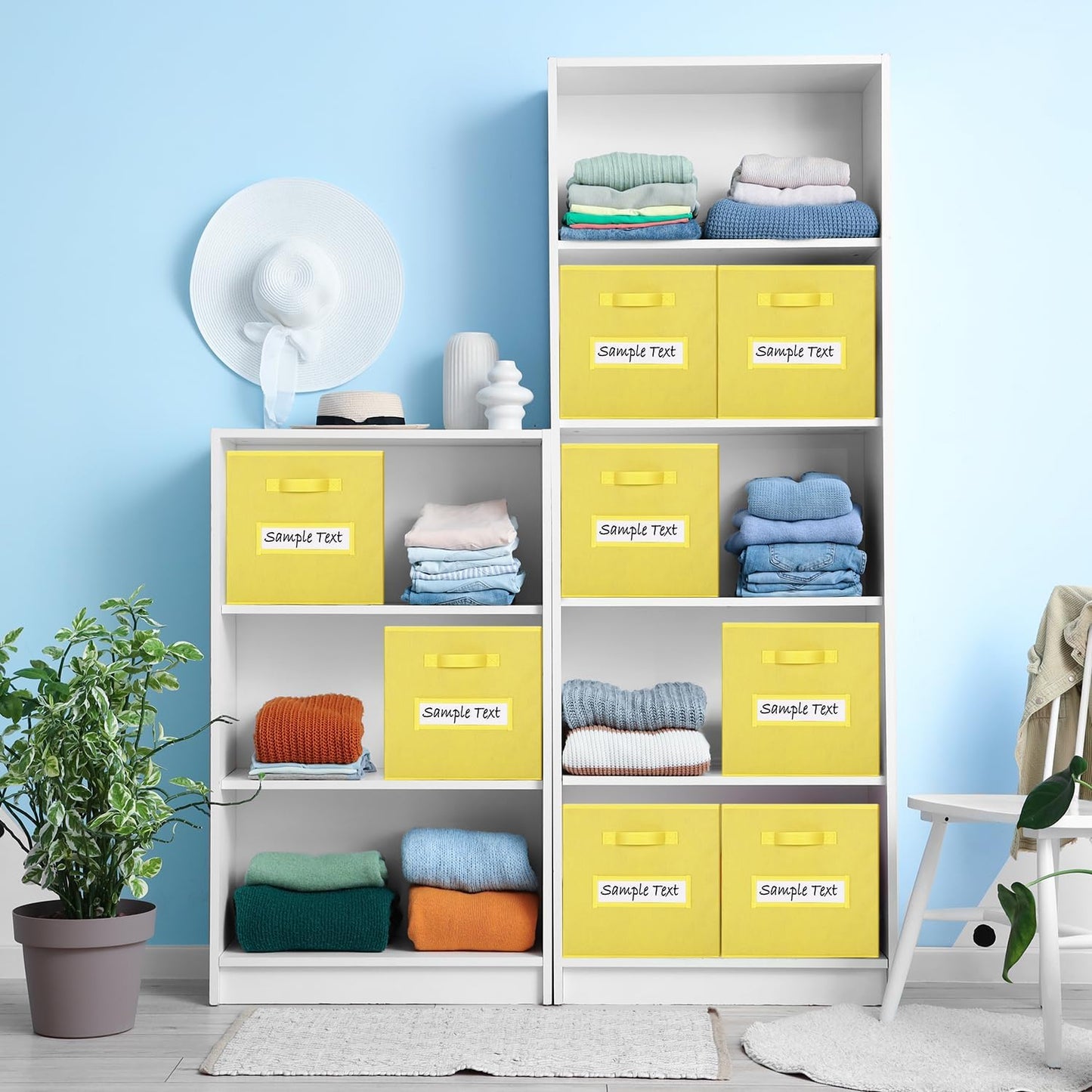 11x11 storage cube bins (Set of 10) Foldable Fabric storage cubes with 10 Labels Window Cards & a Pen,11 inch cube storage bin,Closet Organizers for Shelves,Cubby Organizer Boxes,Dark Yellow