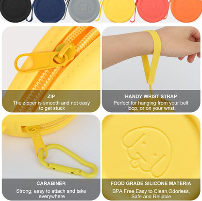 Silicone Dog Treat Pouch Small Bag,with Pet Training Clicker,Walking Bag for Dog and Cat, Pocket Size, Easy to Clean, Odorless, Zipper Design,Moisture-Proof,Travel Walking Bag.(Yellow)