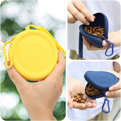 Silicone Dog Treat Pouch Small Bag,with Pet Training Clicker,Walking Bag for Dog and Cat, Pocket Size, Easy to Clean, Odorless, Zipper Design,Moisture-Proof,Travel Walking Bag.(Yellow)