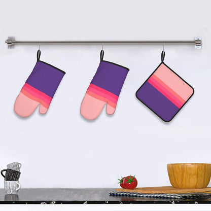3Pcs Oven Mitts and Potholders, Light Yellow Dark Orange Stripe Oven Mitts Gloves Set Heat Resistant Hot Pads for Kitchen Cooking Grill