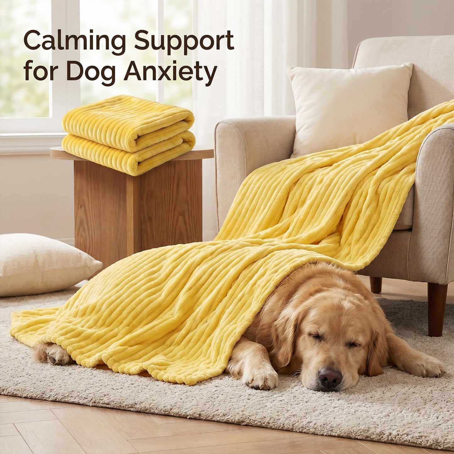 Emotional Support Blanket for Dogs, Yellow Blanket for Dog, Washable High Visibility Dog Blankets, for Help Reduce Pet Separation Anxiety (Yellow-L, 1Pcs)