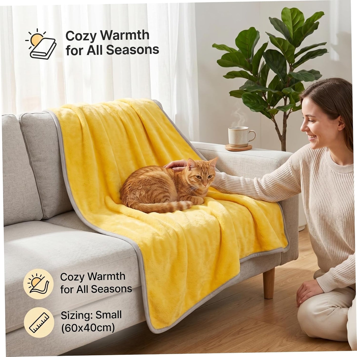 Yellow Dog Blanket, Calming Yellow Dog Blanket - Double-Layer Warm Soft Pet Mat for Cats & Dogs, Macaron, 23.62x15.75 Inch