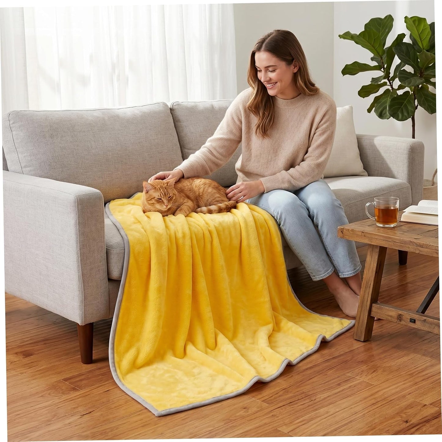 Yellow Dog Blanket, Calming Yellow Dog Blanket - Double-Layer Warm Soft Pet Mat for Cats & Dogs, Macaron, 23.62x15.75 Inch