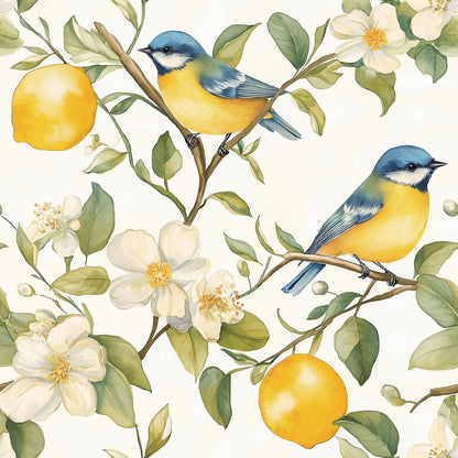 Lemon Wallpaper Peel and Stick Watercolor Yellow Citrus Floral Bird Self Adhesive Contact Paper for Cabinets Shelves Drawer Liner Pantry Coffee Bar Accent Space Easy Install 17.5in x 10ft
