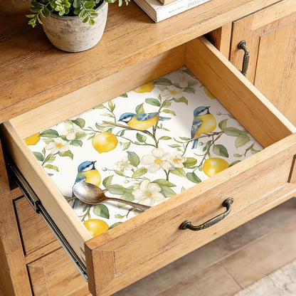 Lemon Wallpaper Peel and Stick Watercolor Yellow Citrus Floral Bird Self Adhesive Contact Paper for Cabinets Shelves Drawer Liner Pantry Coffee Bar Accent Space Easy Install 17.5in x 10ft