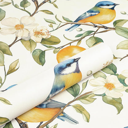 Lemon Wallpaper Peel and Stick Watercolor Yellow Citrus Floral Bird Self Adhesive Contact Paper for Cabinets Shelves Drawer Liner Pantry Coffee Bar Accent Space Easy Install 17.5in x 10ft
