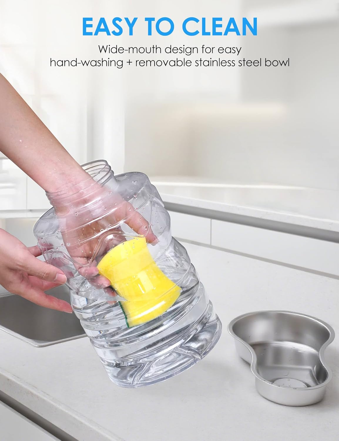 1.7 Gallon Automatic Dog Water Dispenser (6.5L-Black) | Wide Mouth, Easy Clean/ Removable Stainless Steel Bowl/ Gravity Refilling, Large Capacity for Cats and Small Medinum Dogs