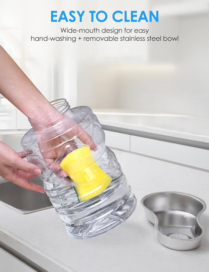 1.7 Gallon Automatic Dog Water Dispenser (6.5L-Black) | Wide Mouth, Easy Clean/ Removable Stainless Steel Bowl/ Gravity Refilling, Large Capacity for Cats and Small Medinum Dogs